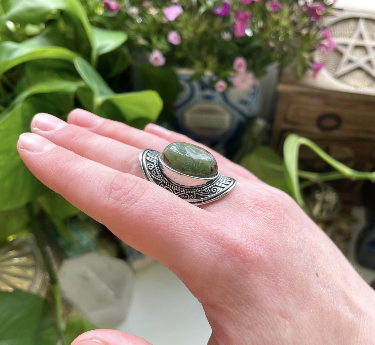 Moss Agate Adjustable Ring