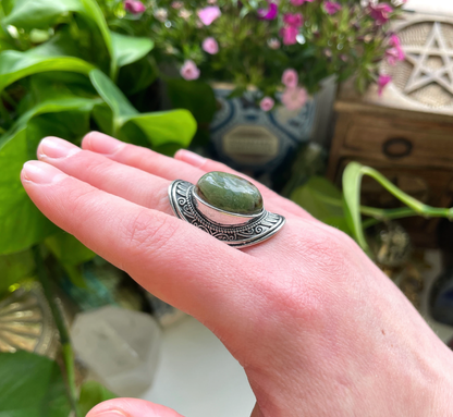 Moss Agate Adjustable Ring