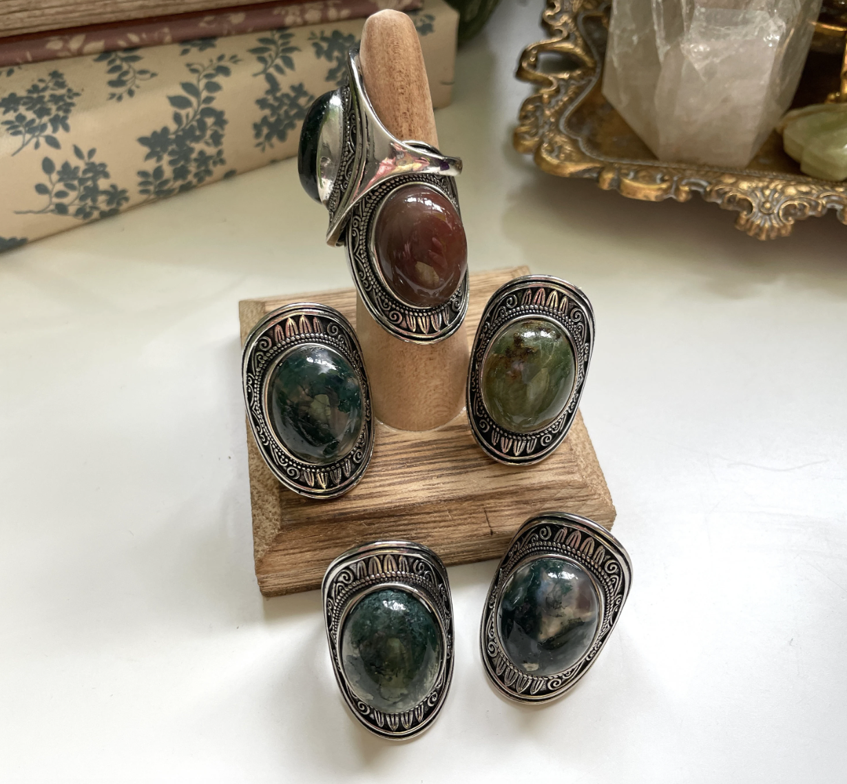 Moss Agate Adjustable Ring