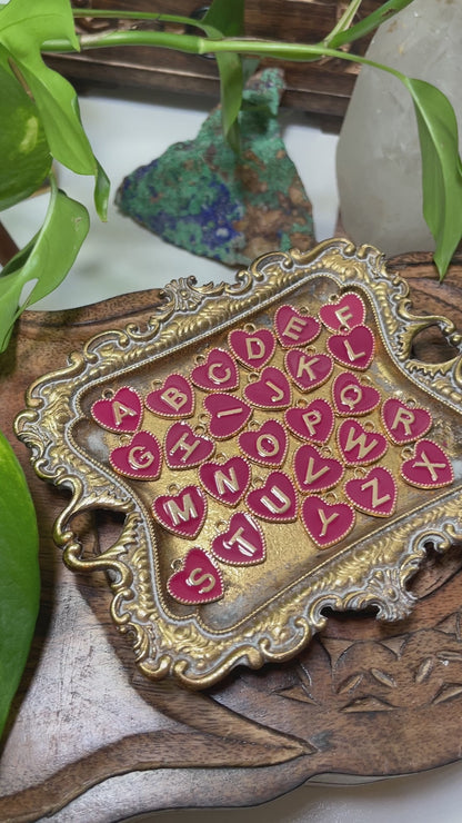 26 Pack Maroon Heart Enamel Letters A-Z